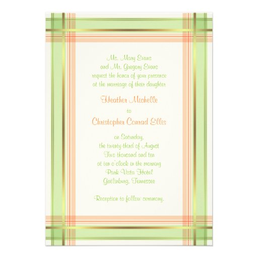 Mint Green Coral Pink Plaid Wedding Invitation