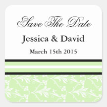 Mint Green Damask Save The Date Stickers