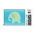 Mint Green Elephant on Blue Postage