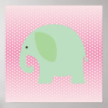 Mint Green Elephant on Pink Print