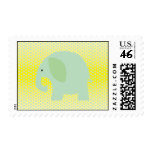 Mint Green Elephant on Yellow Stamp