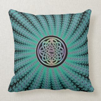 Mint Green Fractal with Rainbow Celtic Knot Pillow