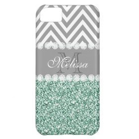 MINT GREEN GLITTER, GRAY CHEVRON, MONOGRAMMED COVER FOR iPhone 5C