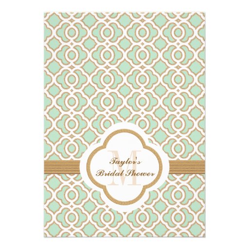 Mint Green Gold Moroccan Bridal Shower Invites