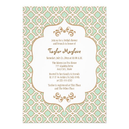 Mint Green Gold Moroccan Bridal Shower Invites