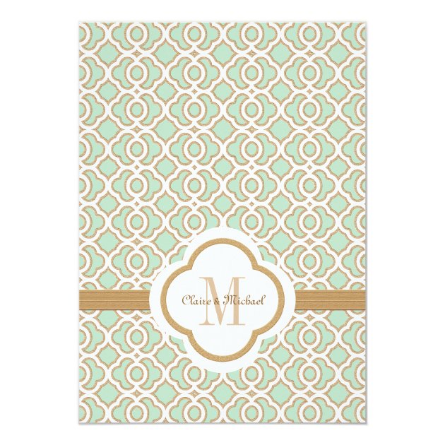 Mint Green Gold Moroccan Wedding Invitations
