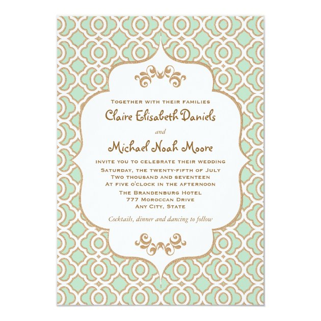 Mint Green Gold Moroccan Wedding Invitations