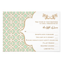 Mint Green Gold Moroccan Wedding Response Cards