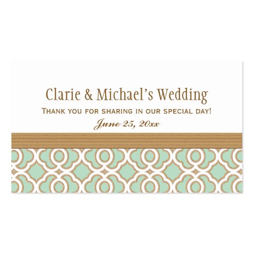 Mint Green Gold Moroccan Wedding Table Place Business Cards (back side)