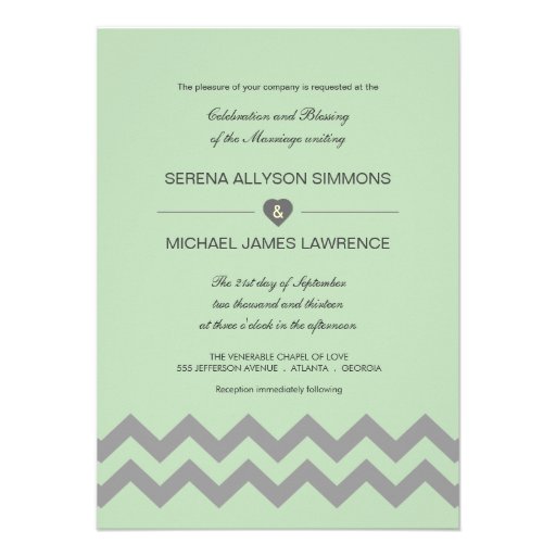 Mint Green & Gray Chevron Wedding Invitations