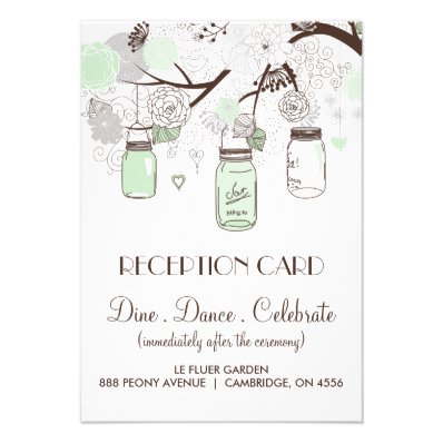 Mint Green & Grey Floral Mason Jars Reception Card