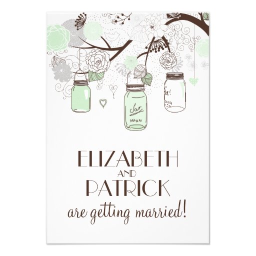 Mint Green & Grey Floral Mason Jars Reception Card