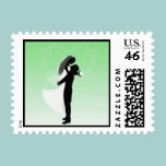 Mint Green Heart Bride And Groom Silhouette stamps