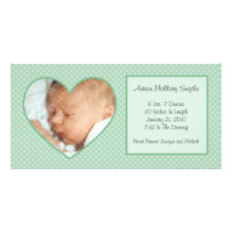 Mint Green Heart Dots New Baby Photo Card photo cards