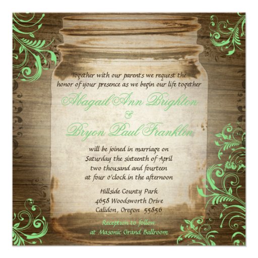 Mint Green Mason Jar Vintage Wedding Invitation