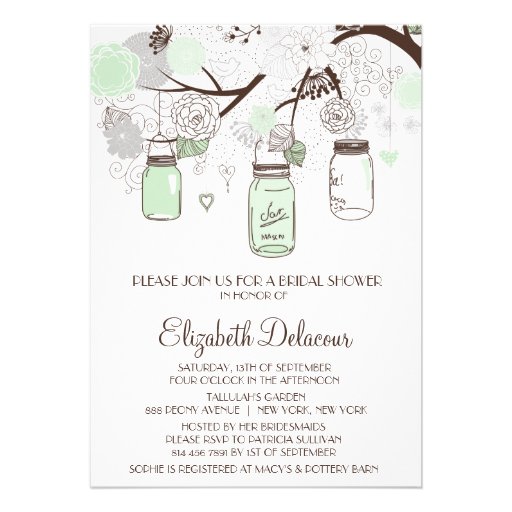 Mint Green Mason Jars Bridal Shower Invitations