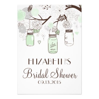 Mint Green Mason Jars Bridal Shower Invitations