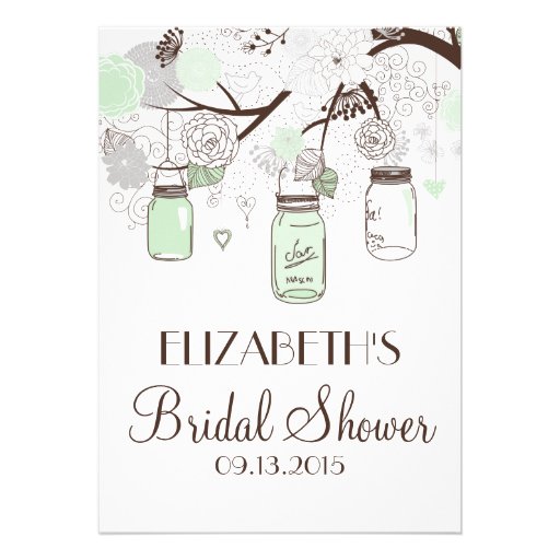 Mint Green Mason Jars Bridal Shower Invitations