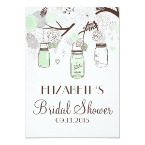 Mint Green Mason Jars Bridal Shower Invitations 5