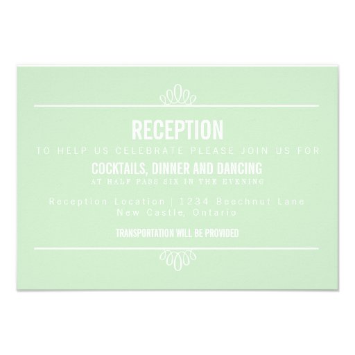 Mint Green Modern Floral Wedding Reception Card