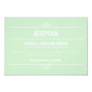 Mint Green Modern Floral Wedding Reception Card 3.5