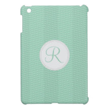 Mint Green Monogram Thin Chevron Pattern iPad Mini Cases