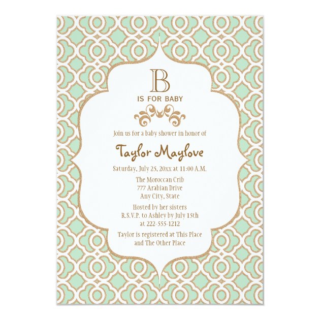 Mint Green Moroccan Gender Neutral Baby Shower Card