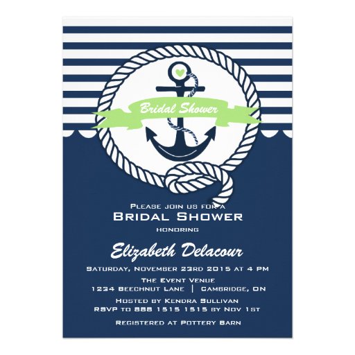 Mint Green Navy Nautical Bridal Shower Invitation