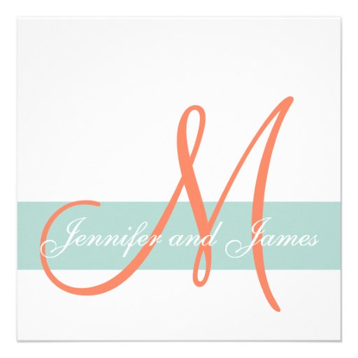 Mint Green Orange Monogram Names Simple Wedding Custom Invitations