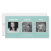 Mint green peace love joy custom Christmas holiday photo cards