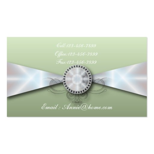 Mint Green Pearl Wedding Planner Business Cards (back side)