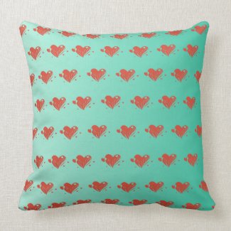 Mint Green Pillow w/ Cute Hearts