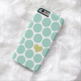 Mint Green Polka Dots Glitter Heart iPhone Barely There iPhone 6 Case