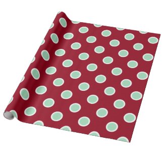 Mint Green Polka Dots on Maroon Christmas Paper Wrapping Paper