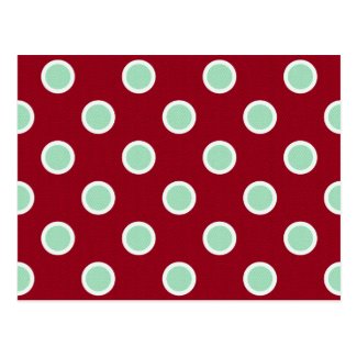Mint Green Polka Dots on Maroon Christmas Postcard