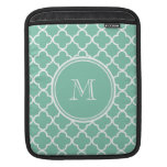 Mint Green Quatrefoil Pattern, Your Monogram Sleeves For iPads