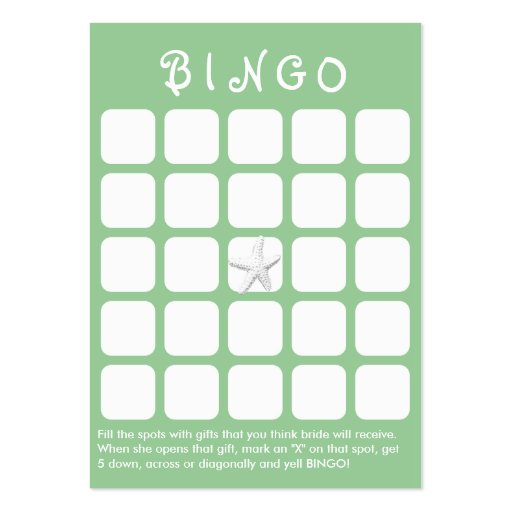 Mint Green Star Fish 5x5 Bridal Shower Bingo Card Business Cards (front side)