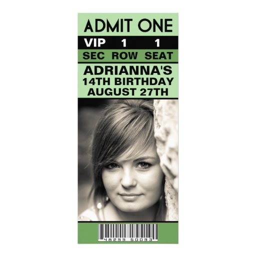 Mint Green VIP Photo Ticket Birthday Party Personalized Invitations
