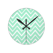 Mint green whimsical zigzag chevron pattern clock