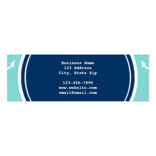 Mint Green White Anchors, Navy Blue Monogram Business Card Templates (back side)