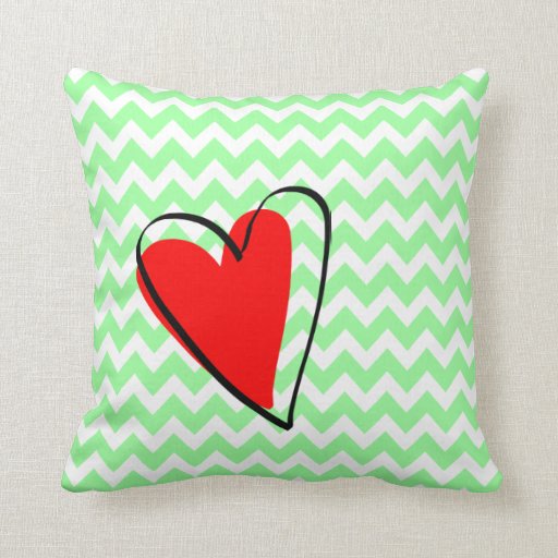 Mint Green White Chevron Pattern Cute Red Heart Pillows Zazzle