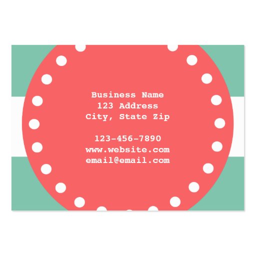 Mint Green White Stripes Pattern, Coral Monogram Business Card Templates (back side)