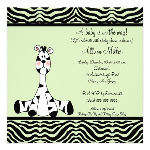 Mint Green Zebra Neutral  Baby Shower Invitation