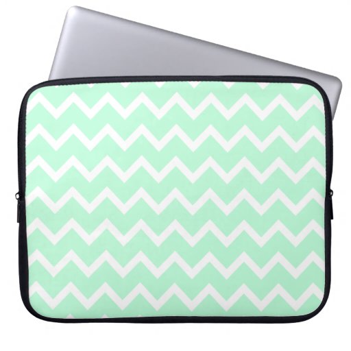 Mint Green Zigzag Stripes. Computer Sleeve