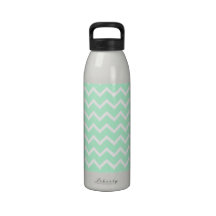 Mint Green Zigzag Stripes. Drinking Bottle