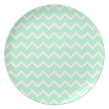 Mint Green Zigzag Stripes. Party Plate