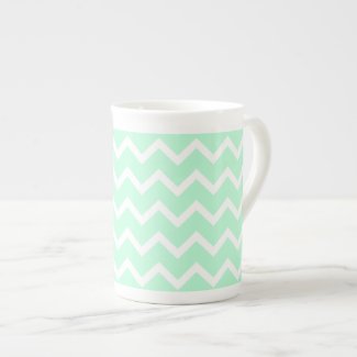 Mint Green Zigzag Stripes. Porcelain Mug