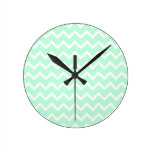Mint Green Zigzag Stripes. Wall Clocks