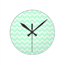 Mint Green Zigzag Stripes. Wall Clocks