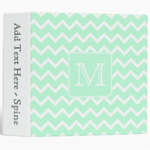 Mint Green Zigzag with Custom Monogram. 3 Ring Binders